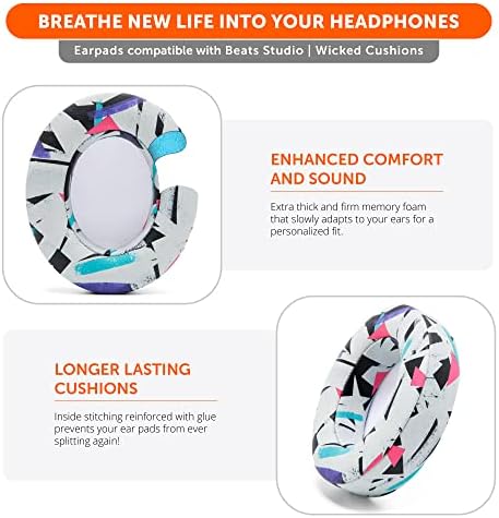 Upgrade Your Audio Experience with WC Wicked Cushions Replacement Ear Pads for Beats Studio 2 & 3 – Retro 90’s White | Luxurious PU Leather & Enhanced Foam for Optimal Sound Isolation | Perfectly Fits B0501 & B0500 Models | Not Compatible with Beats Solo | Enhanced Adhesive for Maximum Durability and Longevity