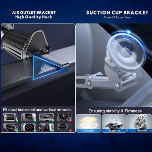 2025 Compatible with iPhone and Android Car Mount Charger for MagSafe 3-in-1 Wireless Fast Charging with Magnetic Suction Cup Mount for Windshield, Vent, or Dash, Type-C Input, 15W Output Power – Enhanced Compatibility and Speed