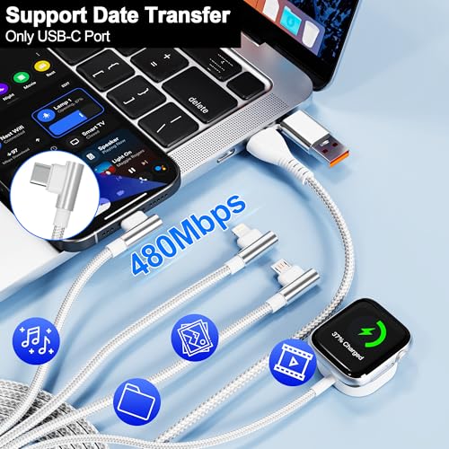 Maximize Device Efficiency with the 10 FT 4-in-2 Multi Charging Cable: Unmatched USB C & Lightning Compatibility for i Phone 15/14, Galaxy S23, and Apple Watch – Experience 100 W Fast Charging with Innovative 90-Degree Connector for Effortless Connectivity Across All Your Gadgets