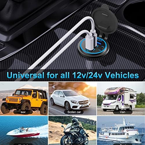High-Speed 2 Pack 12 V USB Outlet Wired Charger with Dual PD3.0 and Quick Charge 3.0 – Multi-Port Fast Charging Solution for Car, Boat, RV, ATV – Enhanced Compatibility for Phones & Tablets, Energy-Efficient Power Switch