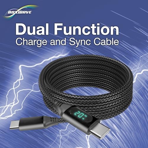 Premium 6 ft Box Wave USB-C to USB-C Charging Cable for Sunmi V2 – 100 W Fast Charge with LED Power Display – Durable Braided Nylon in Jet Black – Optimal Performance and Compatibility for Retail and Home Use