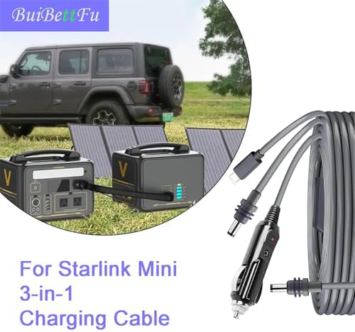 Starlink Mini 10 FT DC Power Cable for Vehicles – Heavy-Duty 12 V-24 V Car Charger Adapter with Waterproof Design | High-Speed Connectivity for On-the-Go Internet Access | Versatile 3-in-1 USB-C Plug Cord for Camping & Travel