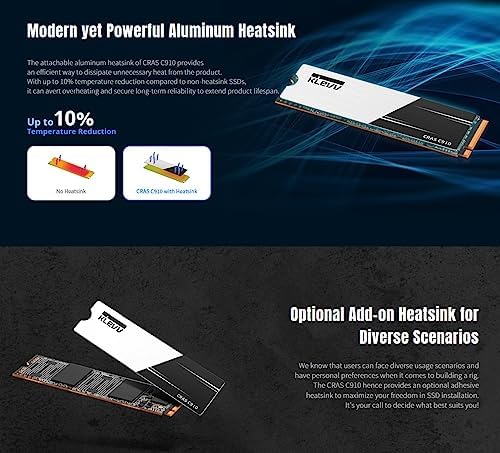 Unleash Lightning-Fast Performance with KLEVV CRAS C910 1 TB NVMe SSD – M.2 2280 Internal Drive with Heatsink for Laptops & Desktops – Experience Up to 5000 MB/s Speeds, Ideal for Gamers and Creators – PCIe Gen4 x4 Enhanced Compatibility & Reliability