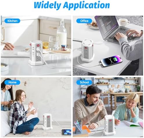 Revolutionize Your Charging Experience: 10 FT Surge Protector Power Strip Tower with 16 Outlets & 4 USB Ports – Efficient Desk Charging Station for Home, Office, or Dorm Room – Ultimate Space-Saving Solution with Robust 1625 W Power Output and Enhanced Safety Features