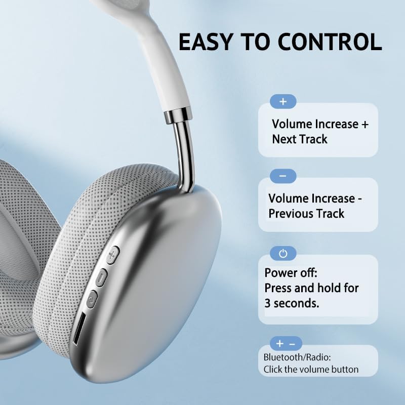 Sleek Silver Premium Bluetooth Over-Ear Headphones with Microphone – Ultimate Versatility for Wireless and Wired Listening, 32-Hour Extended Playtime, Lightweight Foldable Design Perfect for Sports, Gym, Home, and Office Use – Seamless Compatibility with i OS, Android, and Laptops