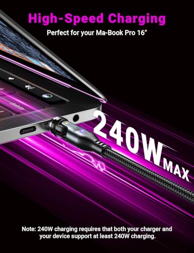 PD 240W Magnetic USB C Charging Cable(1Pack, 6ft), 360°&180° Rotation Magnetic Charging Cable/USB C to USB C Fast Charging Cables/Magnet Phone Charger for 1Phone16/15, Ma-Book, Pad, Samsung Galaxy – Enhanced Compatibility and Speed