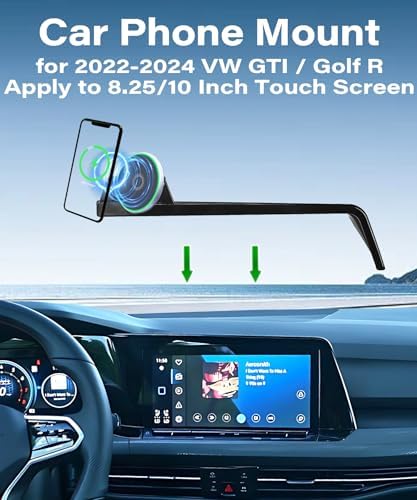VW GTI & Golf R 2022-2024 Premium Car Phone Holder with 15 W Fast Wireless Charging – 360-Degree Rotational Mount for 8.25-10 Inch Screens – Hands-Free Clip for Enhanced Safety and Convenience – Durable, Versatile Design for Daily Use and Seamless Compatibility with Multiple Phone Models