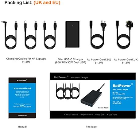 Ultra-Slim 120 W Bat Power A90 H Charger for HP Laptops – Fast Dual USB QC Charging Adapter for Pavilion, Envy, Spectre, and More – Versatile Compatibility & Enhanced Performance for Efficient Power Supply