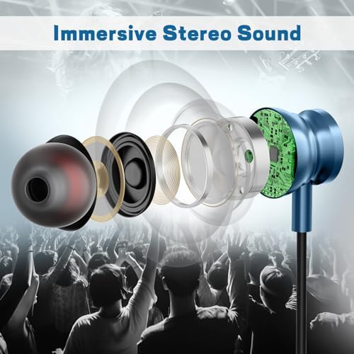 Ultimate USB C Wired Headphones for Samsung Galaxy S25/S24/S23/S22 Ultra, i Phone 15/16 Pro Max & Google Pixel 9 Pro 8 a – High-Fidelity Noise-Cancelling Earbuds with Built-in Mic, Volume Control & Ergonomic Comfort – Experience Unmatched Audio Clarity in Striking Blue