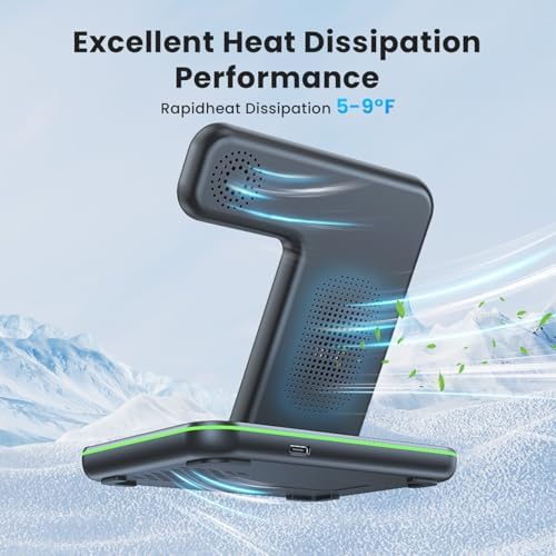 WAITIEE 3-in-1 Wireless Charging Station for i Phone, Apple Watch & Air Pods – Fast, Stylish Blue Charger with Enhanced Compatibility for i Phone 16, 15, 14, 13, 12, 11, X, 8 & Air Pods Pro – Ultimate Travel-Friendly Charging Solution with Safety Features