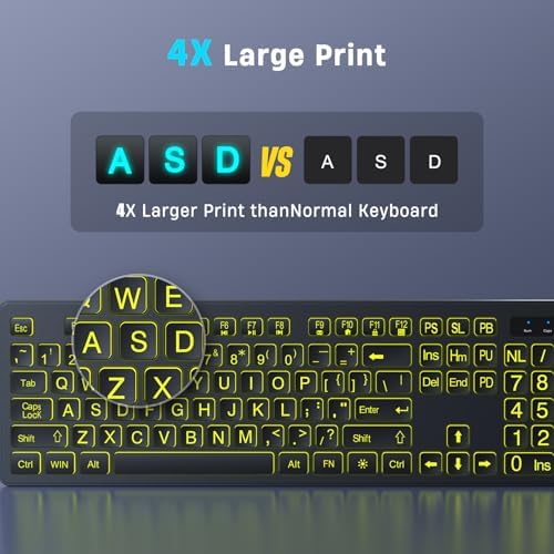 Elevate Your Typing Experience with the Large Print Backlit Wireless Keyboard – Silent, Rechargeable & Versatile for Windows and Laptops, Featuring 7 Vibrant Backlight Colors for Enhanced Visibility and Comfort