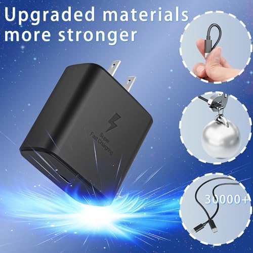 Ultra-Fast 45 W USB-C Charger for Samsung Devices – 3 Pack with 6 FT Cable, Perfect for Galaxy S25 Ultra/S24/S23/S22 – Rapid Charging with Overcurrent Protection and Durability for Home & Travel Use