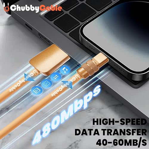 chubbycable Desert Titanium USB C Cable Luxury Gold 240W Fast Charging Cable Ultra-Thick Silicone Phones Tablets Cord, USB-A to Type-C, 197 inch – Enhanced Compatibility and Speed