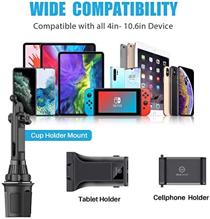 Versatile Wix Gear Car Tablet Holder – Adjustable Cup Holder Mount for i Pad & Tablets 7″-10.2″ – Universal Device Compatibility with Height Customization – Ultimate Hands-Free Driving Experience