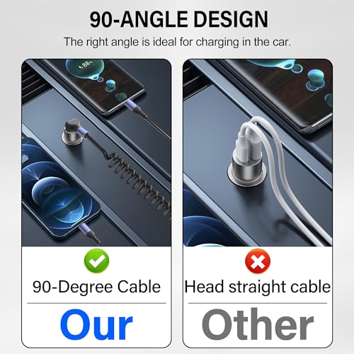 90-Degree USB Type C Coiled Multi-Charging Cable – 5.9 ft Fast Charging Y Splitter for Laptops, Tablets, Power Banks & Smartphones – Enhanced Durability & Versatile Compatibility