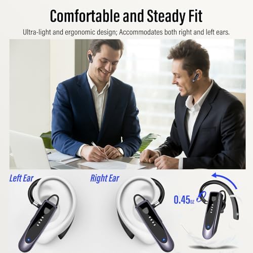 Atheewon Bluetooth Earpiece: Premium Wireless Headset with Advanced Noise-Cancellation | 20-Hour Talk Time & 180-Hour Standby for Ultimate Convenience | Perfectly Ergonomic Design in Modern Silver and White | Bluetooth 5.4 Technology for Reliable Connectivity | Ideal for Business Professionals, Truckers, and Drivers Seeking Crystal-Clear Communication