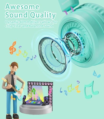 Vibrant Blue Kids Bluetooth Headphones with LED Lights – Safe Volume Limiter (85/94 d B) for Ear Protection – Fast USB Type C Charging – Comfortable On-Ear Design for School & Travel – Integrated Microphone for Clear Online Communication – Perfect for Boys & Girls