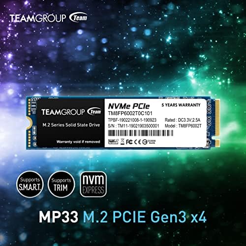 TEAMGROUP MP33 256 GB NVMe SSD – Ultra-Fast M.2 2280 Solid State Drive for Unmatched Performance Enhancement – Exceptional SLC Cache 3 D NAND TLC, PCIe Gen3 x4, Ideal for Gaming & Productivity – Experience Lightning Read Speeds Up to 1600 MB/s and Write Speeds Up to 1000 MB/s – Transform Your System with Unrivaled Efficiency & Reliability