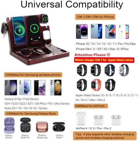 Eco-Friendly Wood Phone Docking Station with Dual 27 W Fast Charging for i Phone, Samsung, Apple Watch & Air Pods – Stylish Nightstand Organizer and Ideal Gift for Men and Women on Birthdays or Anniversaries