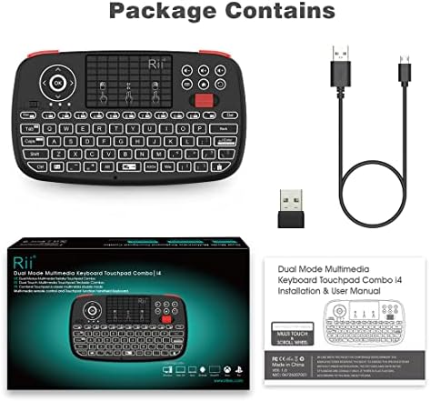 Rii i4 Mini Bluetooth Keyboard with Touchpad – Portable Backlit Wireless Keyboard for Smartphones, Tablets, PCs & Smart TVs – Effortless Control & Enhanced Productivity with 2.4 G USB Dongle – Compatible with i OS, Android, Windows & Mac – Ideal for Work & Entertainment