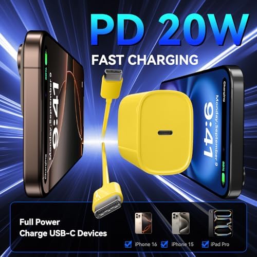 Unlock Rapid Charging Efficiency with the 20 W USB-C Power Adapter and 10 ft Cable – Ideal for i Phone 16, 15 Pro, and Galaxy S24 for Ultimate Portability and Convenience