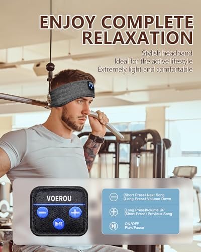 Transform Your Sleep and Workouts with Voerou Bluetooth Sleep Headband Headphones – Comfort-Driven Design, Superior HD Sound, Perfect for Insomnia Relief, Yoga, and Travel, Adjustable Fit with Long-Lasting Battery Life for Seamless Audio Enjoyment
