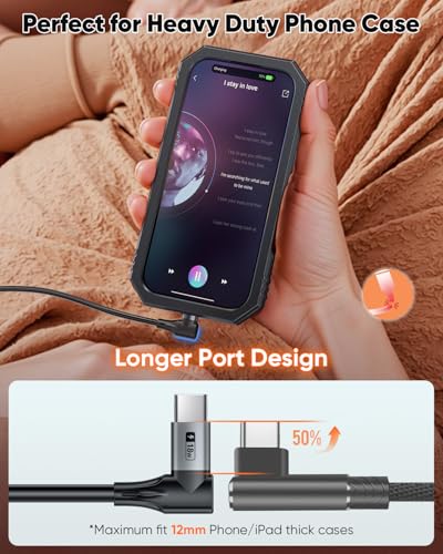 Premium SUNGUY Coiled USB C Cable 5 FT [2 Pack] – 90-Degree Right Angle Design for Optimal Charging in Cars & Home, Fast Charging Compatibility with i Phone 16/15 Pro/Pro Max/Plus, Samsung Galaxy S24/S23/S22 – Tangle-Free, Durable, and Efficient USB Type C Solution for Android Auto & Car Play