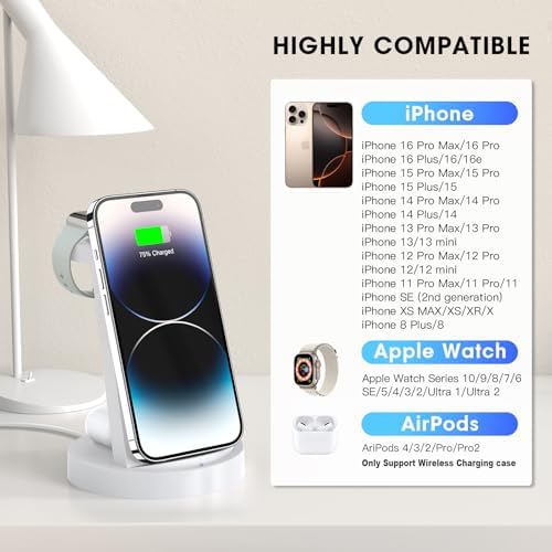 Sleek 3-in-1 Wireless Charging Station for i Phone & Apple Watch – Fast Charging Dock for Air Pods 11-16, Pro Max Models – Stylish Rose Finish & Space-Saving Design for Efficient Device Organization