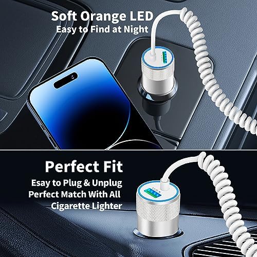 Rombica 105 W MFi Certified Dual USB-C & USB-A Fast Car Charger for i Phone 16 Pro Max – Ultimate Portable Power Solution with 6 FT Coiled Type-C Cable for Rapid Charging on the Go, Perfect for Road Trips and Daily Commuting