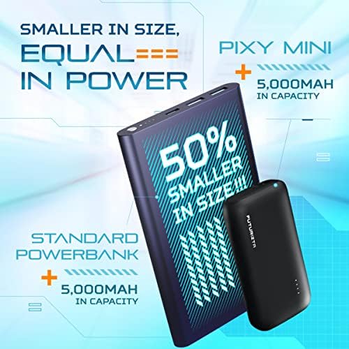 Futurizta Tech® Pixy Mini 5000 m Ah Ultra-Compact Lavender Power Bank – Dual Port Fast Charger with 20 W PD Output & QC 3.0 for Seamless Device Compatibility – Lightweight Portable Charger with Carrying Pouch for On-the-Go Power Solutions