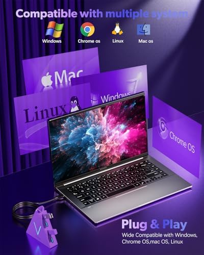 Maximize Your Device Connectivity with the Stylish Dark Purple USB C Hub Tower – 4-Port Splitter Adapter Featuring 2 FT Cable for Mac Book, i Mac, and Surface – High-Speed USB 3.0 Hub for Effortless Multi-Device Management and Enhanced Productivity