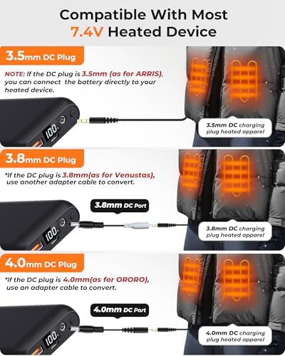 Glaais 7.4 V 16000 m Ah Heated Vest Power Bank – Versatile Battery Pack for ORORO & Venustas with LED Display, Fast Recharge for Ultimate Warmth and Comfort on Cold Days, Lightweight and Durable Portable Charger for Heated Clothing and Devices