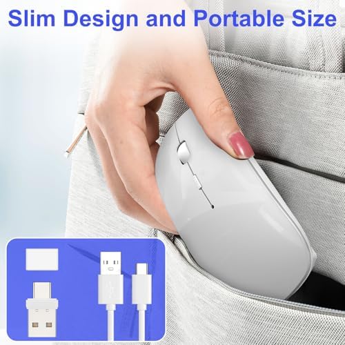 Versatile Wireless Bluetooth Mouse for Mac Book Air, Mac Pro, & i Pad – Sleek Rechargeable Silent Mouse with Dual Connectivity (USB-C & 2.4 G) – Travel-Friendly Jiggler Mice Mover in Stylish Purple – Perfect for Professionals & On-the-Go Users