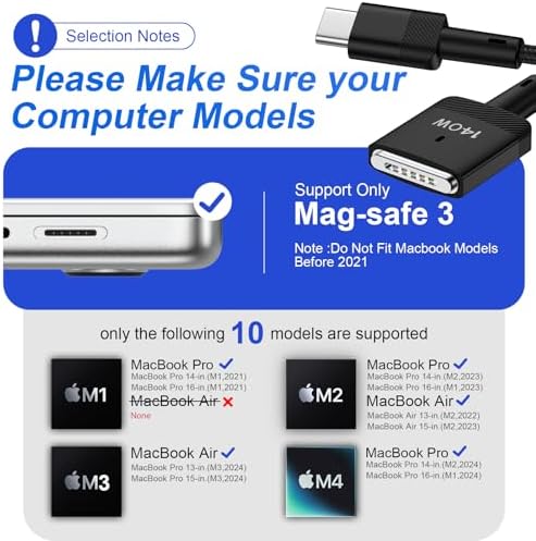 Revolutionize Your Charging Routine with the 6 FT USB-C to Magnetic 3 Cable – Optimal Compatibility for Mac Book Air & Pro Models (2021-2025) – 140 W Fast Charger with Durable Magnetic Connection, Ideal for Seamless Power and Flexibility