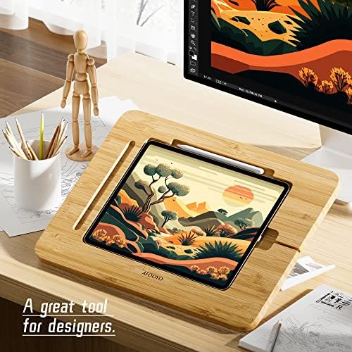 Eco-Friendly Bamboo Tablet Drawing Stand – Adjustable 5 Angles for Ultimate Comfort, Lightweight & Portable Riser for Tablets and Laptops (9.7″ to 11″) – Enhance Creativity and Ergonomics with Non-Slip Stability
