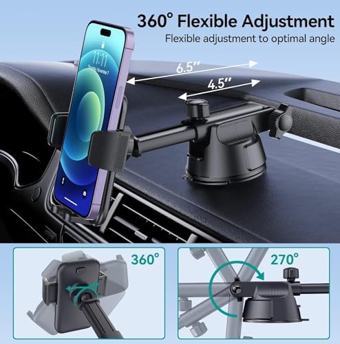 Military-Grade Suction Car Phone Holder – 3-in-1 Versatile Mount for Dashboard, Windshield & Air Vent – Universal Fit for i Phone & Android – Enhanced Stability with 360-Degree Rotation for Safe Navigation & Hands-Free Use