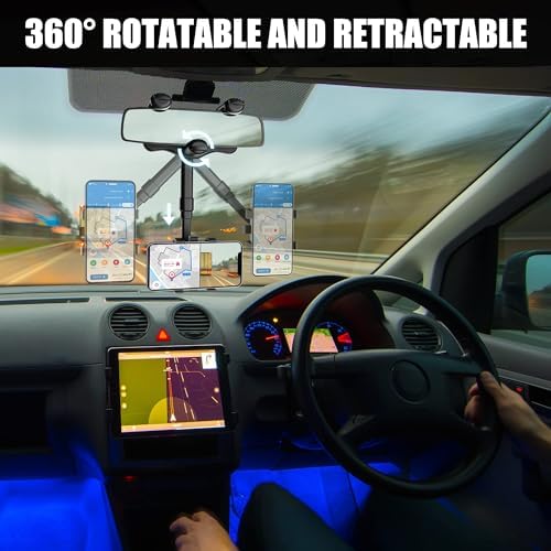 Revolutionize Your Driving with the Unifizz 360-Degree Rotatable Rear View Mirror Phone Holder – Universal Hands-Free Smartphone Mount for i Phone 11-14 Pro Max & Samsung Devices – Space-Saving Retractable Design for Effortless Navigation & Communication – Enhance Safety and Accessibility While You Drive