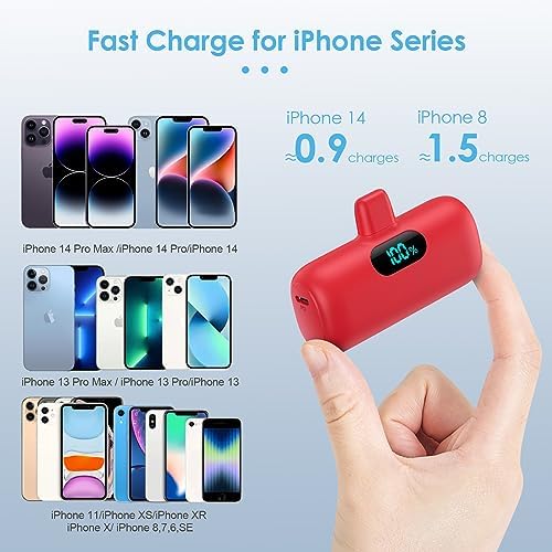 Compact Pink Portable Charger for i Phone – 5000 m Ah PD Fast Charging Power Bank, Lightweight Mini Battery Pack Compatible with i Phone 14/14 Pro Max/13/13 Pro/12 Pro/11/XS/XR/X/8/7/6 – Stylish and Versatile Backup Solution for On-the-Go Power
