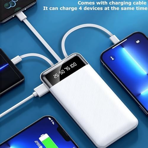 LUITON Ultra-Slim 10000 m Ah Portable Charger with Built-In USB-C Cable – Fast Charging Power Bank for Seamless Device Connectivity (White) – Perfect for Travel and Daily Use