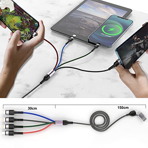 10 Ft 6-in-1 Universal Charging Cable – Premium Nylon Braided USB A, Type C & Lightning Adapter for Android & i Phone – High-Speed Sync for Samsung, Huawei, and More – Versatile Multi-Device Connection Solution