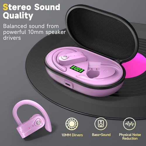 Elevate Your Audio Experience with Advanced Bluetooth Noise-Canceling Headphones Featuring 4 Mics for Crystal Clear Calls, Immersive Bass, 60 Hours Playtime – Wireless Charging Case & LED Display for Sports and Workouts with Secure Earhooks for Ultimate Comfort