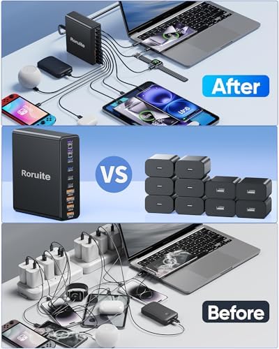 460 W Advanced USB C Charging Hub – 10-Port Fast Charging Station with Ga N III Technology for Mac Book Pro/Air, i Phone, i Pad, Dell, Samsung Galaxy – Dual 65 W Power Adapter for Ultimate Device Versatility – Sleek White Design for Home & Office Efficiency