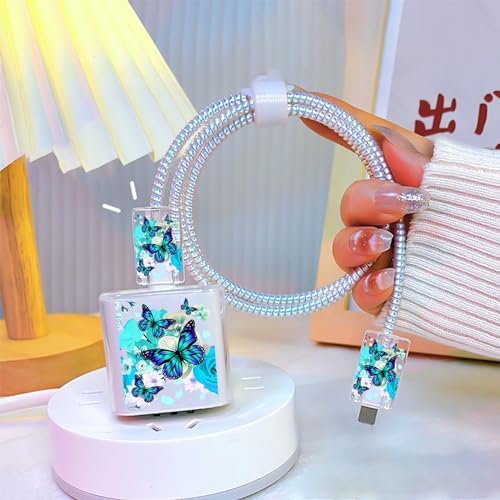 Charming Flower Butterfly Cable Protector for i Phone Chargers – Stylish Bright Blue Data Cable Saver for i Phone 11, 12, 13, 14 Pro Max, XS, XR, X, 7 & 8 Plus – Durable Cord Shield Enhancing Lifespan & Connection Reliability – Perfect i Phone Charger Accessory for Everyday Use