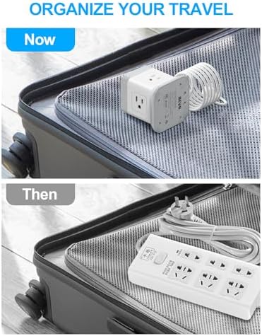 BEVA 10 ft Travel Power Strip with USB – Compact Cube Charging Station Featuring 4 Spacious Outlets and 3 Fast USB Ports for Home, Office, and Dorm Use – Overload Protection for Safe, Efficient Power Management