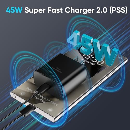 Rapid Charge 45 W USB Type C Power Adapter with 6.6 FT Cable for Samsung Galaxy – Ultimate Fast Charging Solution for S25/S25 Ultra/S24/S23/S22/Note Series – Enhanced Compatibility and Robust Build for Daily Demands