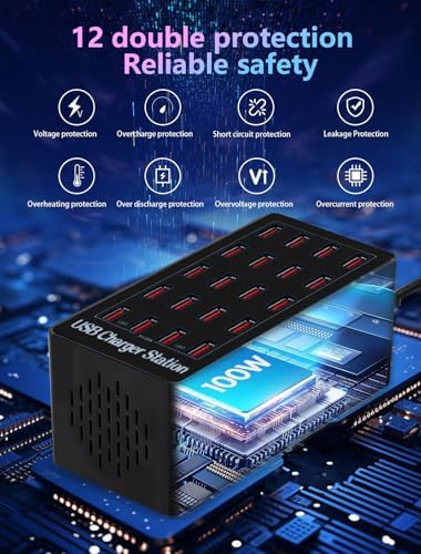 20-Port USB Charging Hub – 100 W Fast Charging Station for Multiple Devices, Smart Power Distribution, Compact USB Charger Dock for Home and Office Use, Ultimate Convenience for Gadgets and Electronics