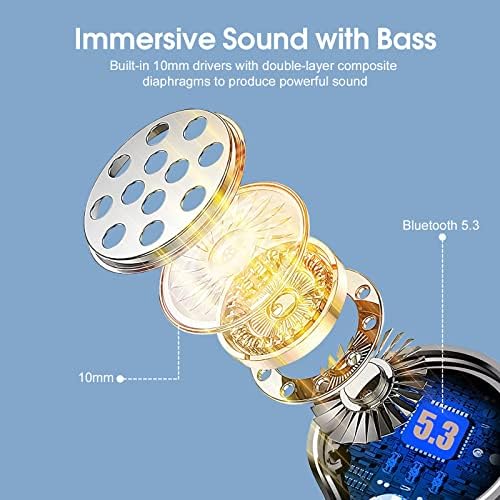 Rose Gold Bluetooth 5.3 Wireless Earbuds – Experience Premium Hi-Fi Stereo Sound with 30 Hours Playtime, Secure In-Ear Hooks for Active Lifestyles, and Dual LED Battery Indicator – Ideal for Sports, Hands-Free Calls, and Fast Type-C Charging – Upgrade Your Sound Journey Now!