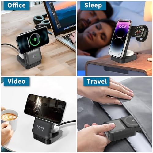 3-in-1 Wireless Charging Dock for Apple Watch, i Phone, and Air Pods – Fast, Efficient Multi-Device Charger Station for Enhanced Compatibility (Black)