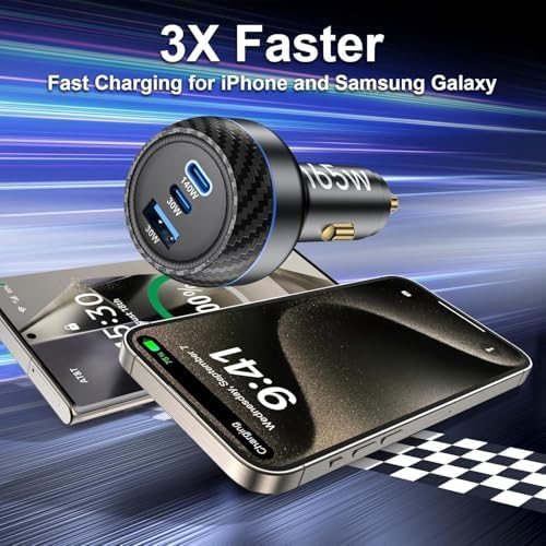 High-Power USB C Car Charger with Dual PD Ports – 100 W + 30 W Fast Charging Adapter for i Phone 15, Galaxy S24, Mac Book Pro, and More – Ultimate Multi-Device Compatibility and Safety Features for On-the-Go Charging Efficiency