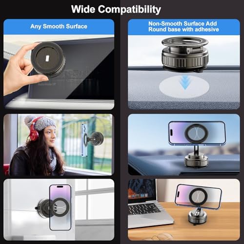 Kairiyard Phone Holders for Your Car, Ultra Vacuum Suction Cup Magnetic Car Phone Holder Mount 360° Adjustable Foldable Cars Phone Stand Compatible with MagSafe iPhone All Smartphones – Enhanced Compatibility and Speed